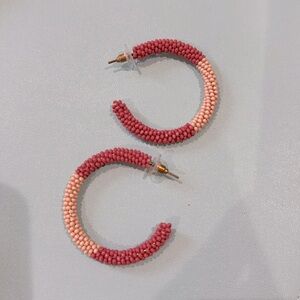 EUC Ink + Alloy Cammy Color Block Beaded Hoop Earrings, Dusty Pink / Dusty Rose